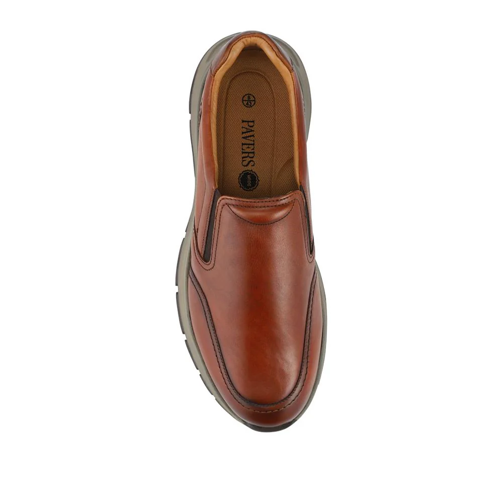 Wide Fit Leather Elasticated Slip On Shoes - PRFEM42011 / 328 324 - Tan - Image 4