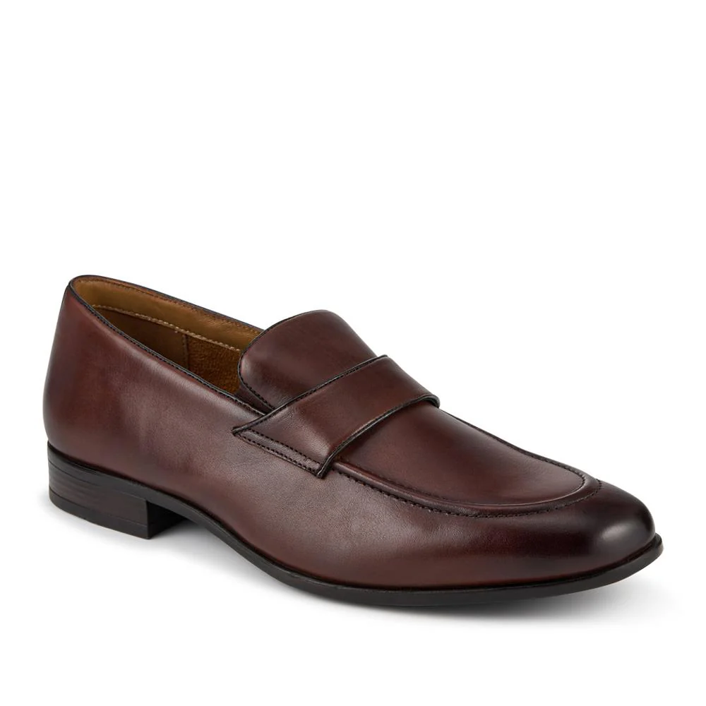 Wide Fit Leather Heeled Loafers - PRFEM42007 / 328 301 - Brown
