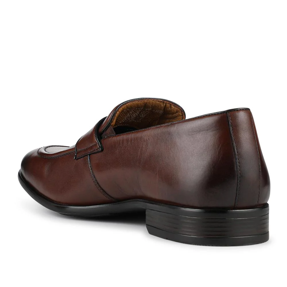 Wide Fit Leather Heeled Loafers - PRFEM42007 / 328 301 - Brown - Image 3