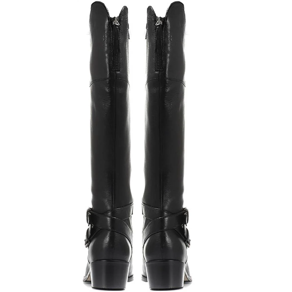 Wide Fit Leather Knee Boots - CARM28509 / 313 436 - Black - Image 3