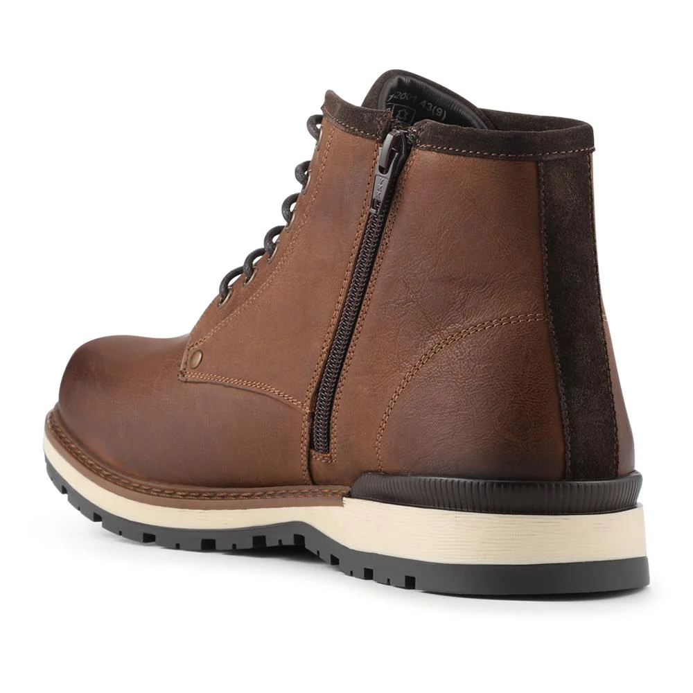 Wide Fit Leather Lace Boots With Zip Fasten - PRFEM42001 / 328 114 - Brown - Image 3