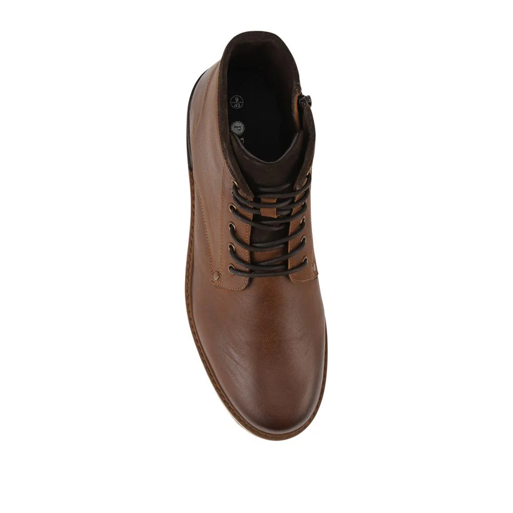 Wide Fit Leather Lace Boots With Zip Fasten - PRFEM42001 / 328 114 - Brown - Image 4