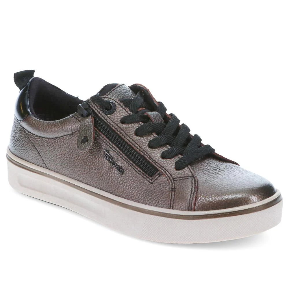 Wide-Fit Leather Lace-Up Trainers - JANA40503 / 326 066 - Pewter