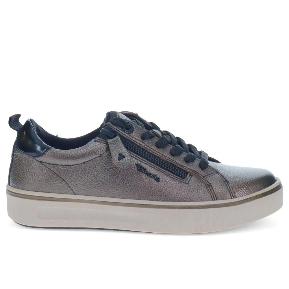 Wide-Fit Leather Lace-Up Trainers - JANA40503 / 326 066 - Pewter - Image 2
