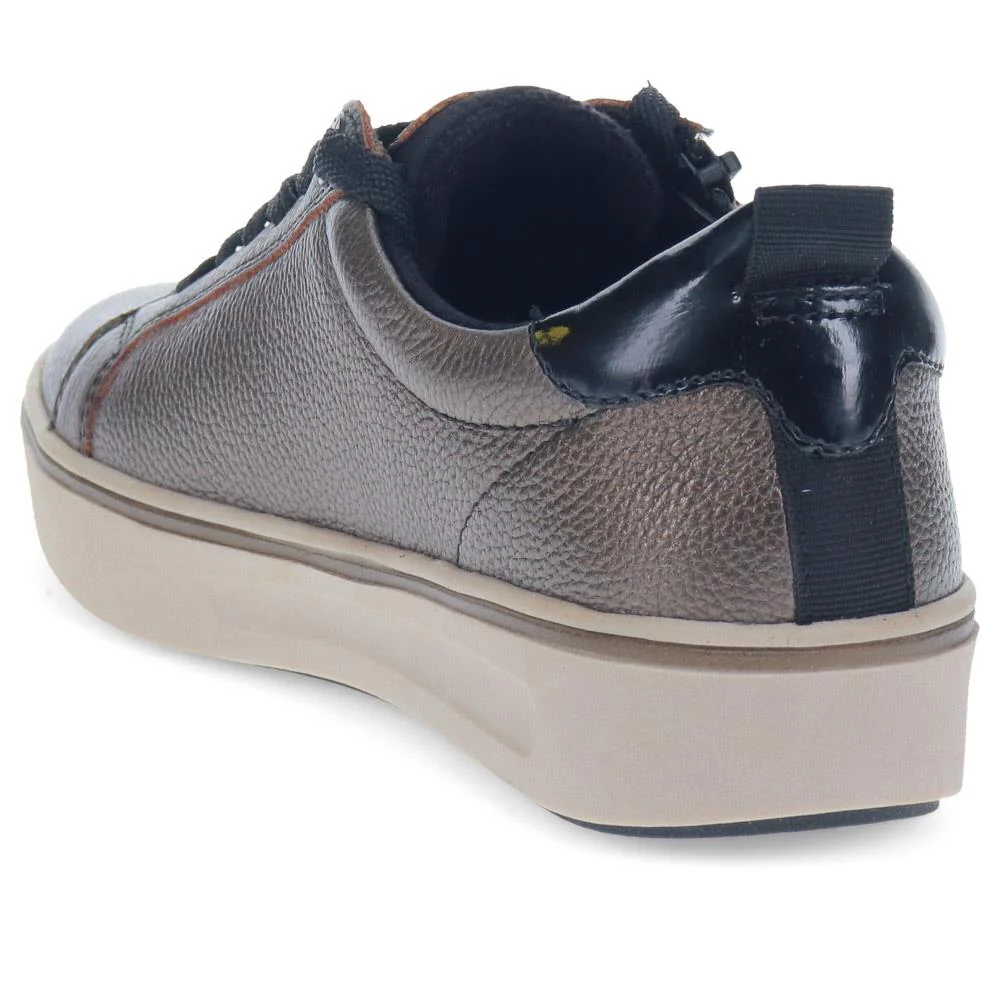 Wide-Fit Leather Lace-Up Trainers - JANA40503 / 326 066 - Pewter - Image 3