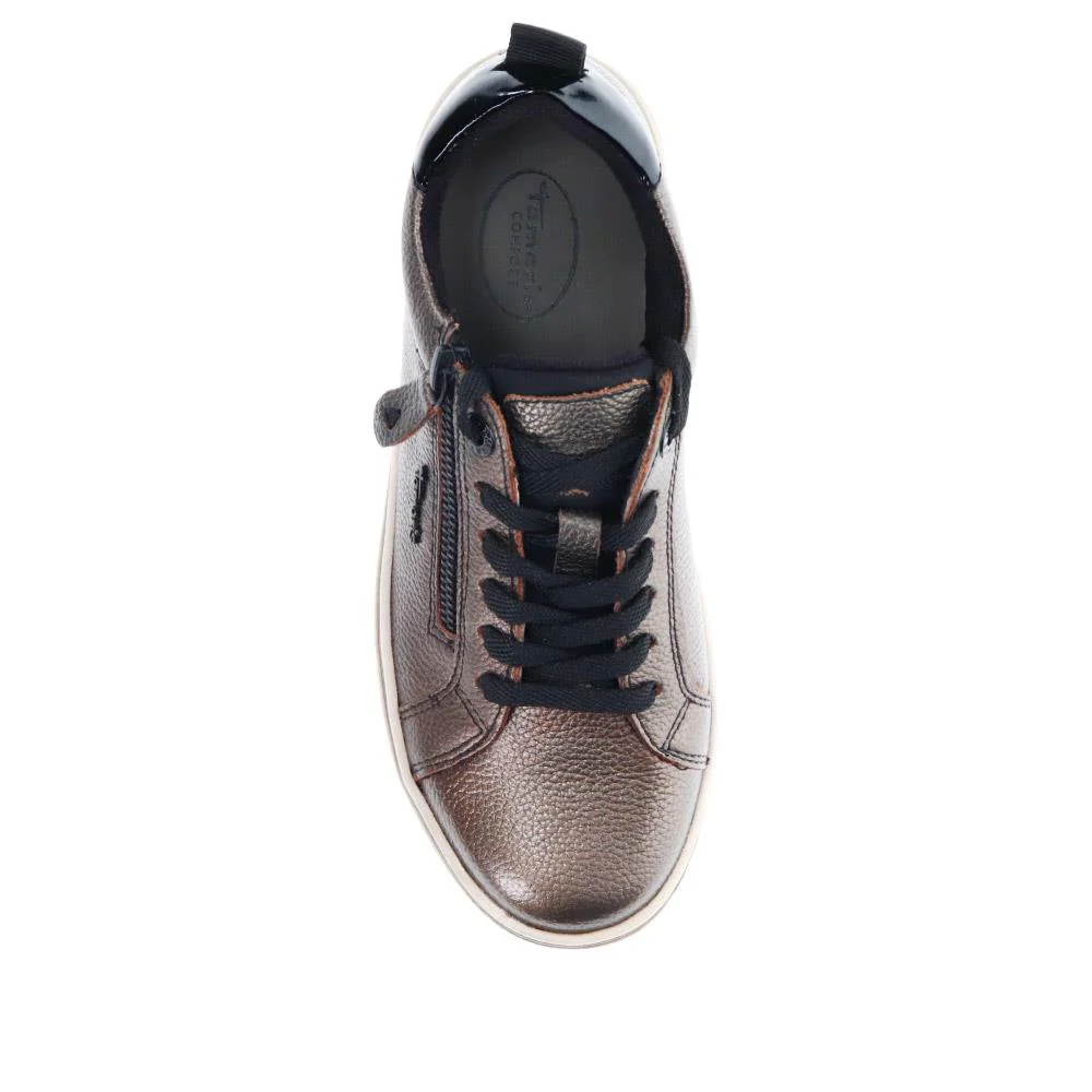 Wide-Fit Leather Lace-Up Trainers - JANA40503 / 326 066 - Pewter - Image 4