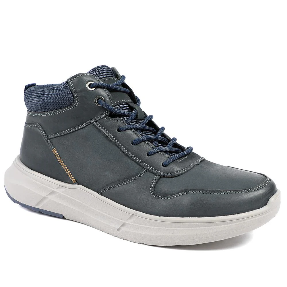 Wide Fit Leather Lace Up Trainers - RISI42000 / 328 243 - Navy