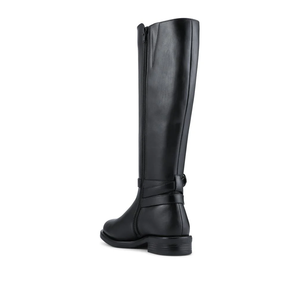 Wide Fit Leather Long Boots With Buckle Detail - PRFEM42014 / 328 626 - Black - Image 3