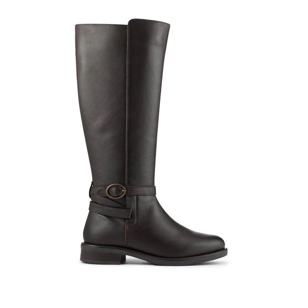 Wide Fit Leather Long Boots With Buckle Detail - PRFEM42014 / 328 626 - Chocolate - Image 2