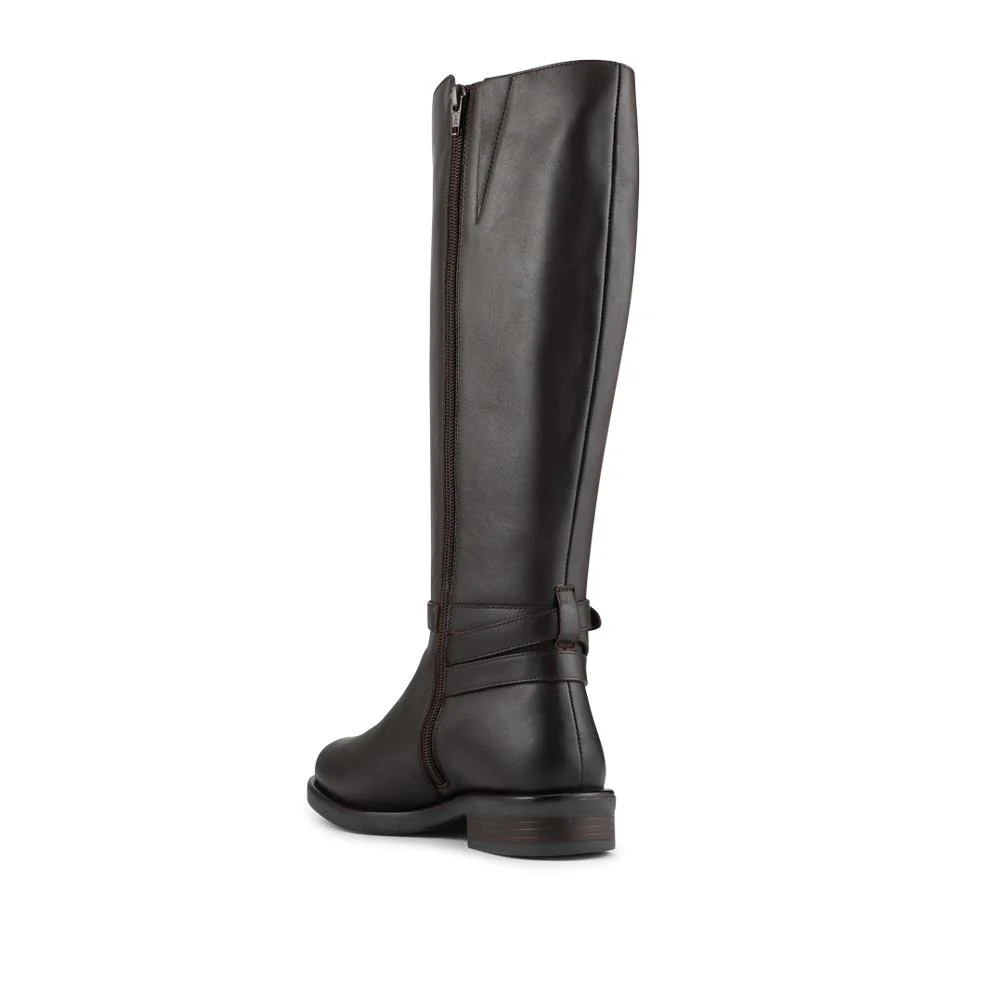 Wide Fit Leather Long Boots With Buckle Detail - PRFEM42014 / 328 626 - Chocolate - Image 3
