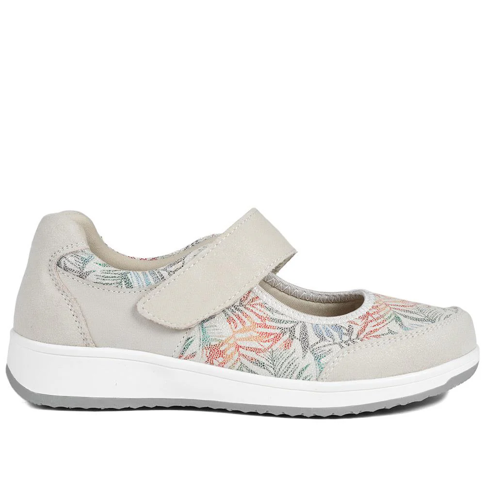 Wide Fit Leather Mary Janes - BRK42012 / 328 095 - BEIGE FLORAL - Image 3