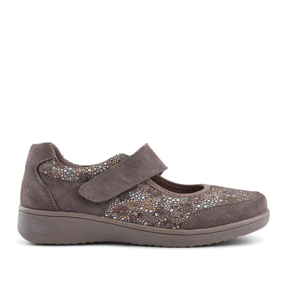 Wide Fit Leather Mary Janes - BRK42012 / 328 095 - Taupe Multi - Image 2