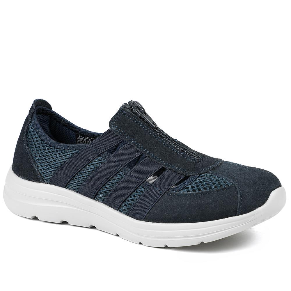 Wide Fit Leather Memory Foam Trainers - BRK43032 / 329 266 - Navy