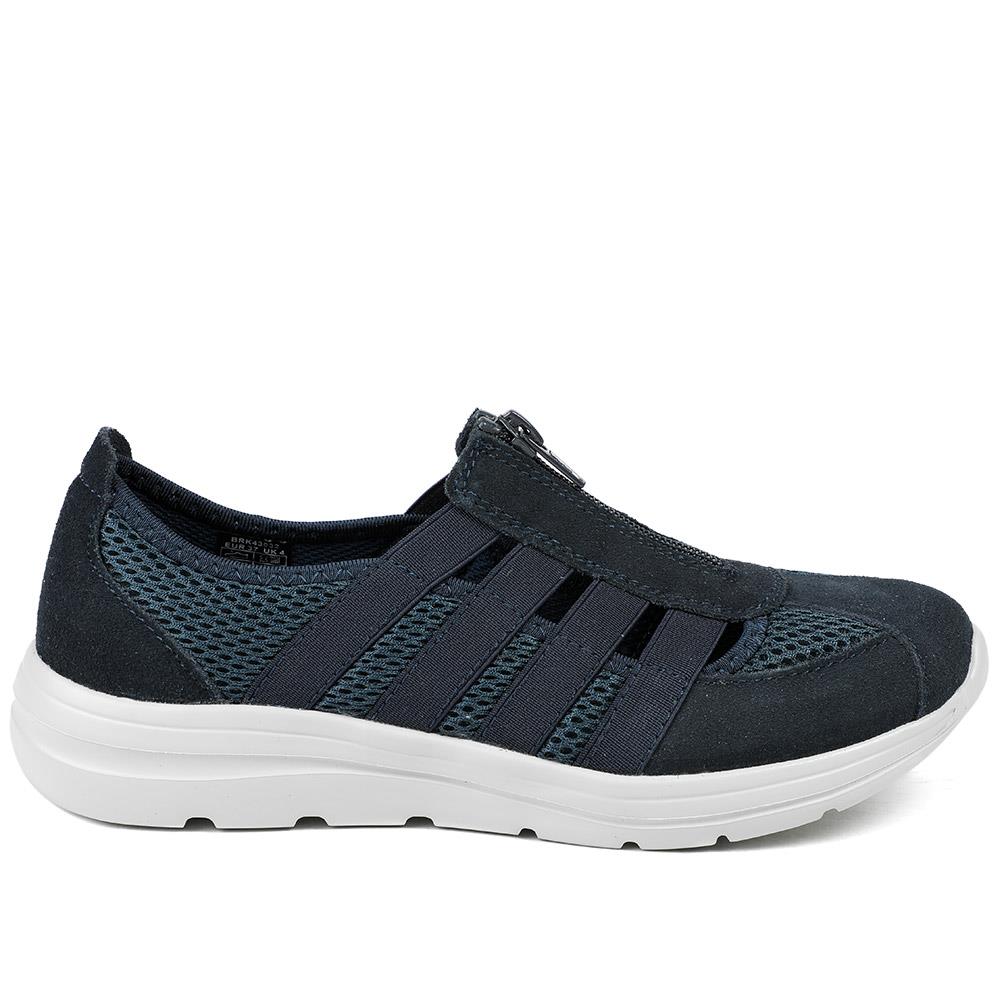 Wide Fit Leather Memory Foam Trainers - BRK43032 / 329 266 - Navy - Image 3