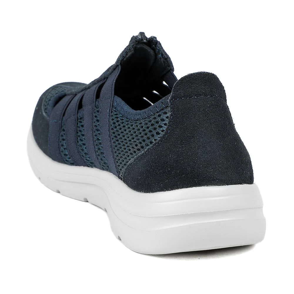 Wide Fit Leather Memory Foam Trainers - BRK43032 / 329 266 - Navy - Image 4