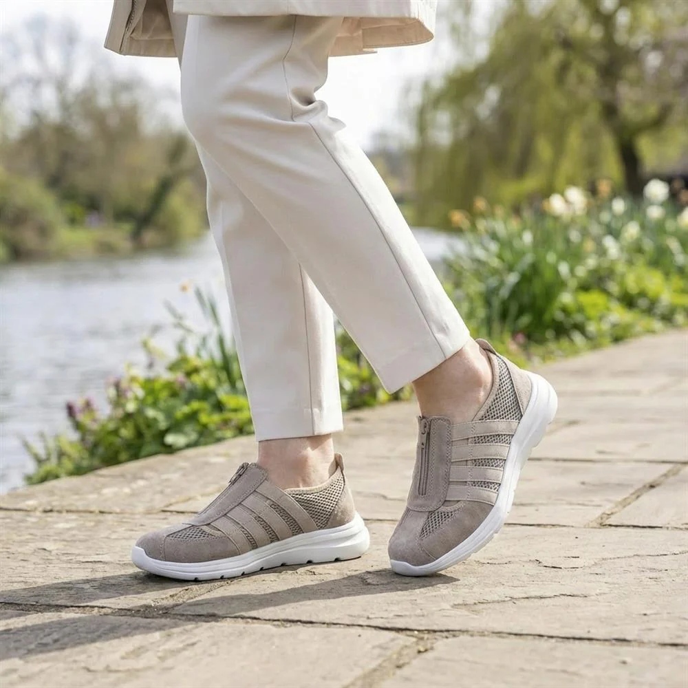 Wide Fit Leather Memory Foam Trainers - BRK43032 / 329 266 - Taupe - Image 2