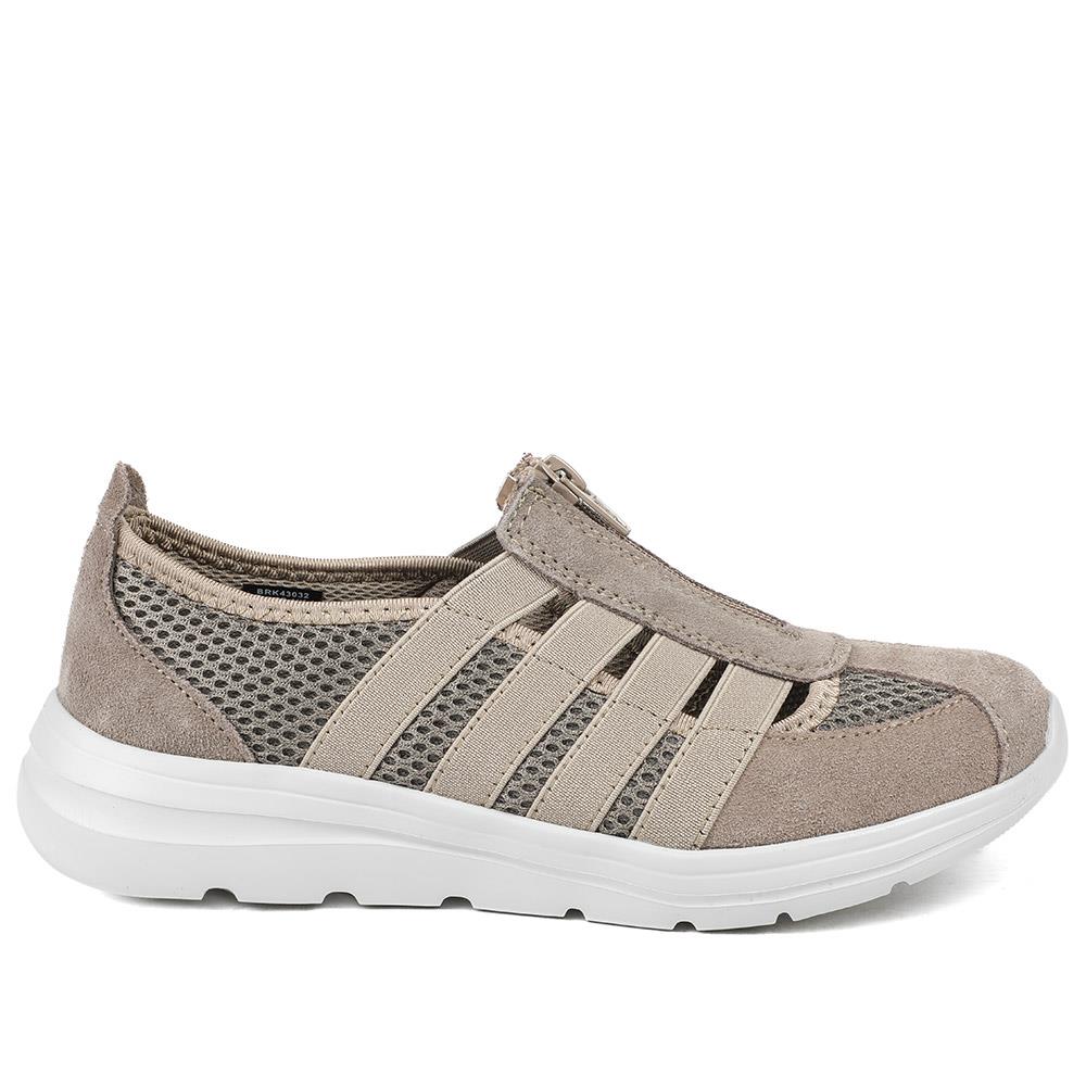 Wide Fit Leather Memory Foam Trainers - BRK43032 / 329 266 - Taupe - Image 3