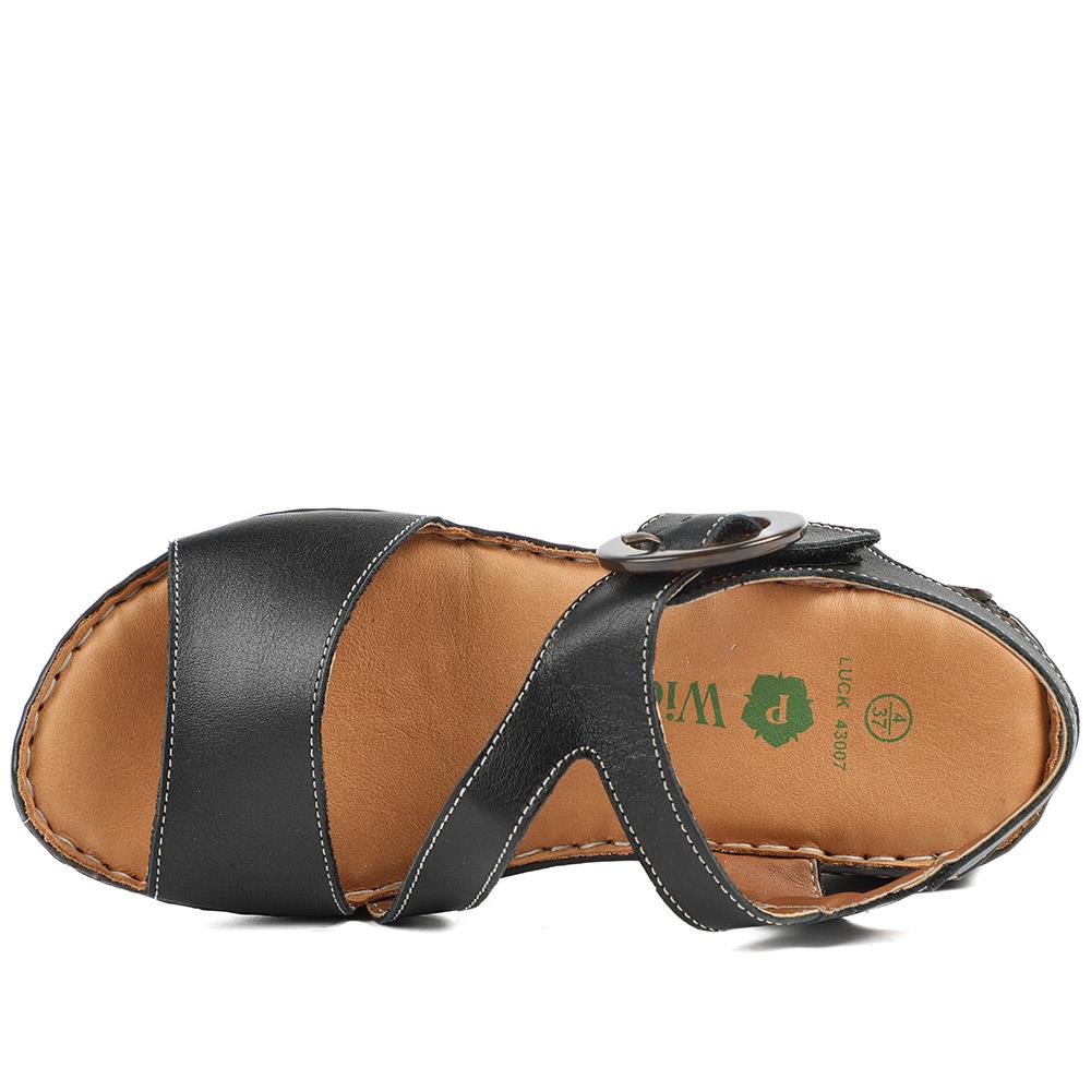 Wide Fit Leather Sandals With Buckle Fastening - LUCK43007 / 329 406 - Black - Image 5