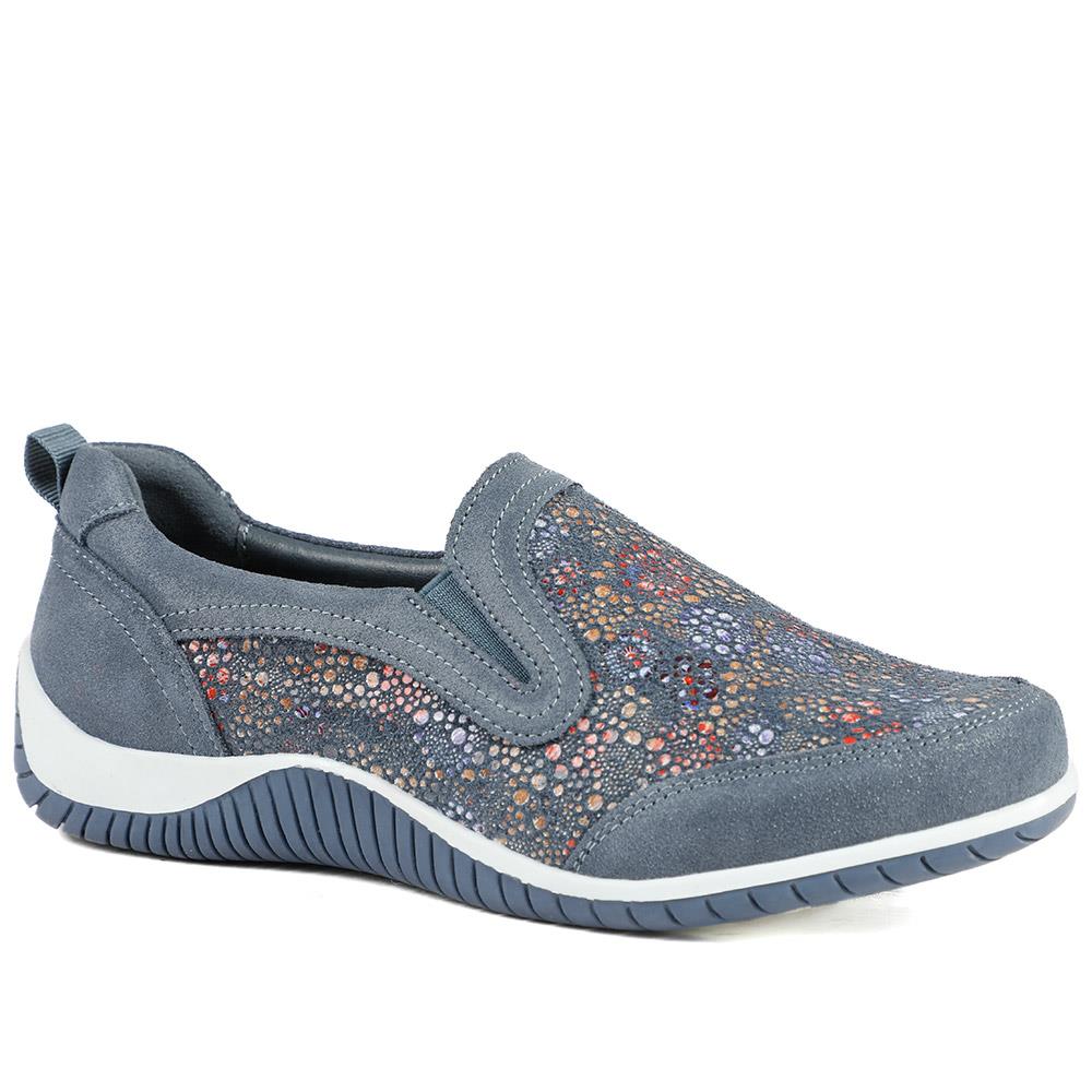Wide Fit Leather Slip On Comfort Trainers - BRK43025 / 328 915 - Blue Multi
