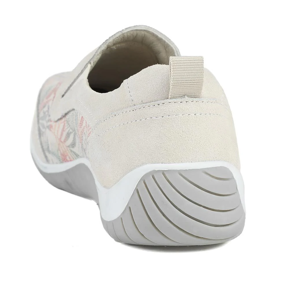Wide Fit Leather Slip On Comfort Trainers - BRK43025 / 328 915 - BEIGE FLORAL - Image 4