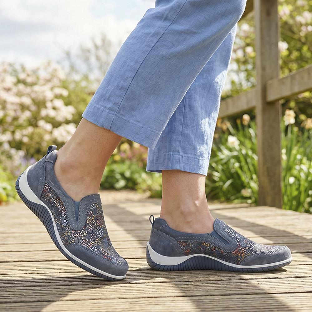 Wide Fit Leather Slip On Comfort Trainers - BRK43025 / 328 915 - Blue Multi - Image 2