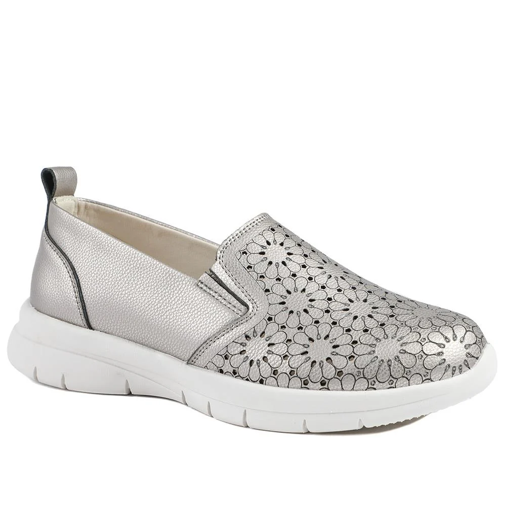 Wide Fit Leather Slip-On Shoes - BRK41034 / 327 021 - Pewter