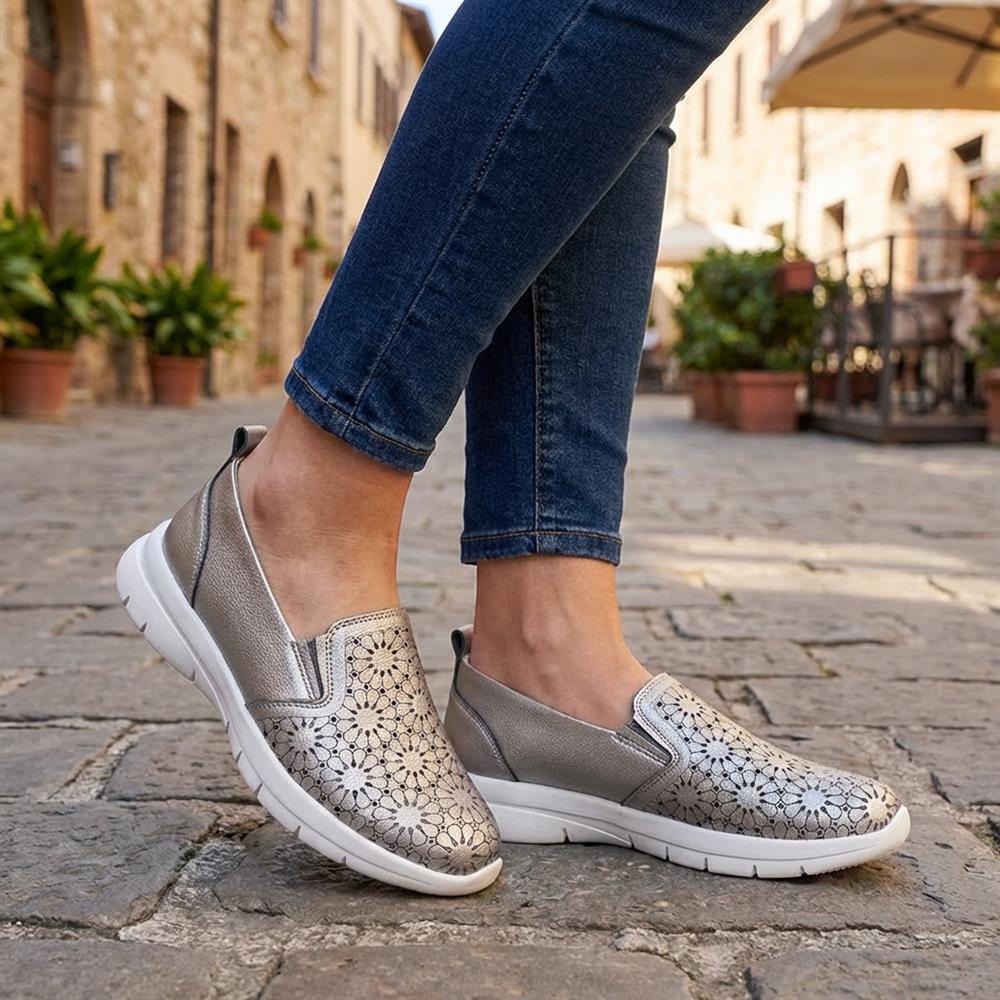 Wide Fit Leather Slip-On Shoes - BRK41034 / 327 021 - Pewter - Image 2