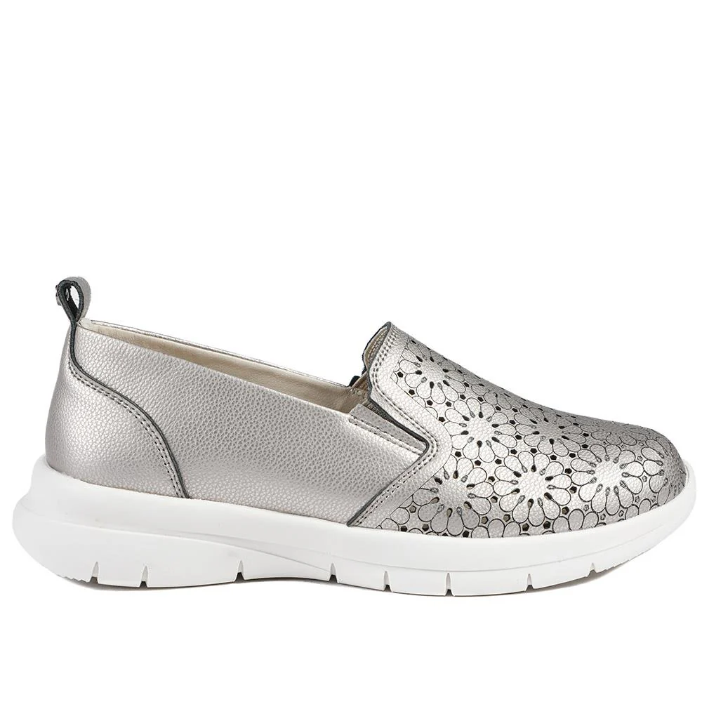 Wide Fit Leather Slip-On Shoes - BRK41034 / 327 021 - Pewter - Image 3