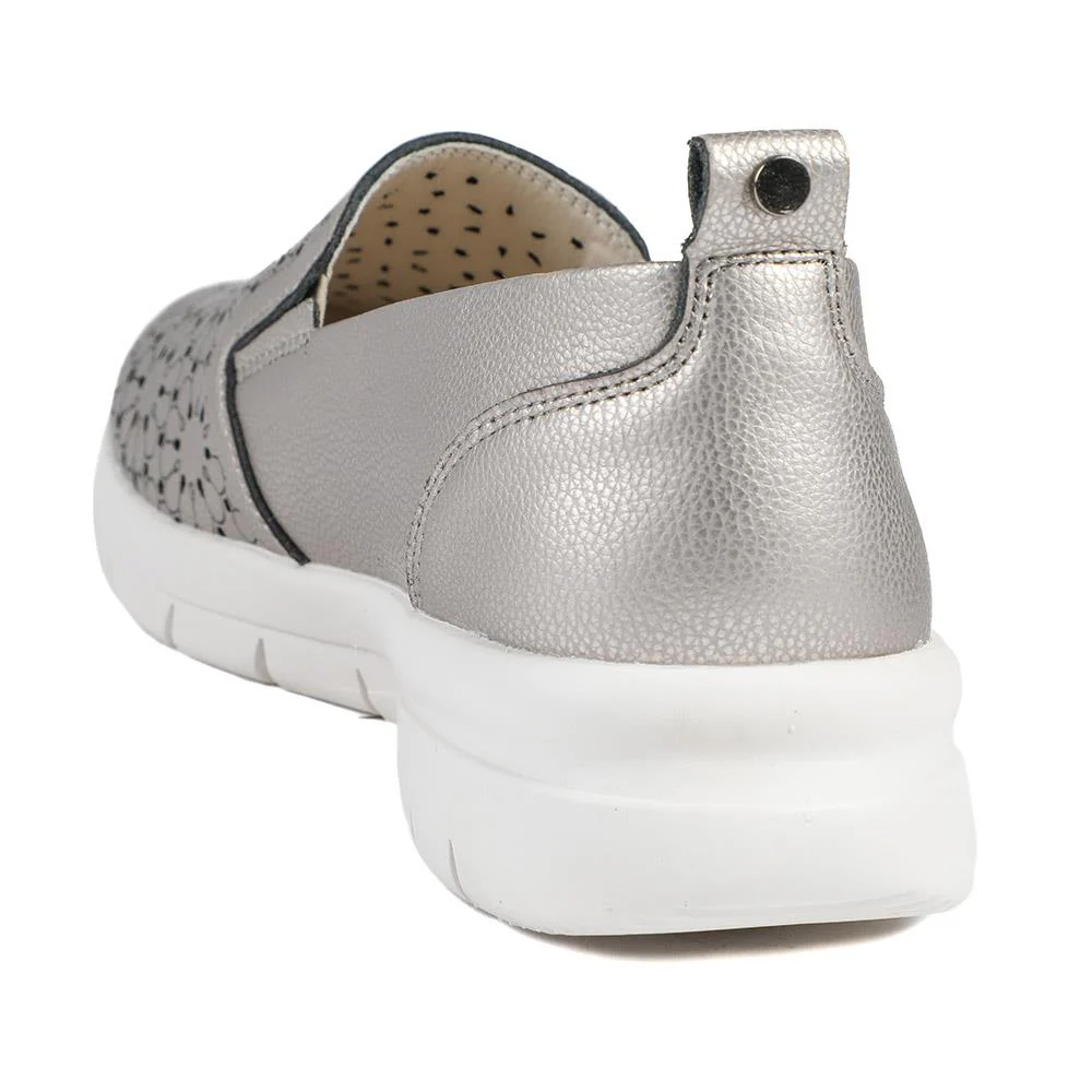 Wide Fit Leather Slip-On Shoes - BRK41034 / 327 021 - Pewter - Image 4