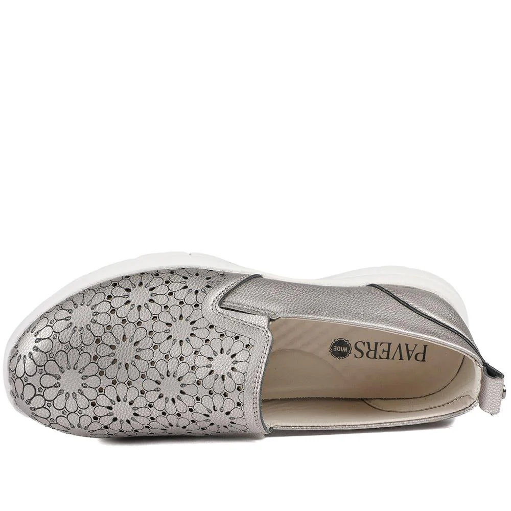 Wide Fit Leather Slip-On Shoes - BRK41034 / 327 021 - Pewter - Image 5