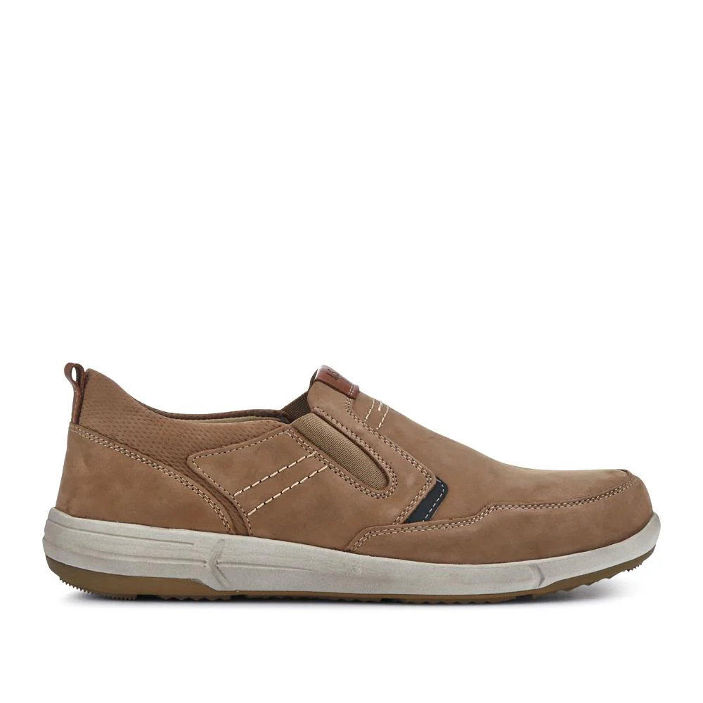 Wide-Fit Leather Slip-On Shoes - JOSEF41508 / 327 048 - Taupe - Image 2