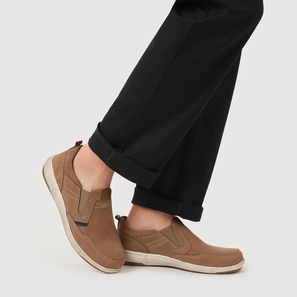 Wide-Fit Leather Slip-On Shoes - JOSEF41508 / 327 048 - Taupe - Image 5