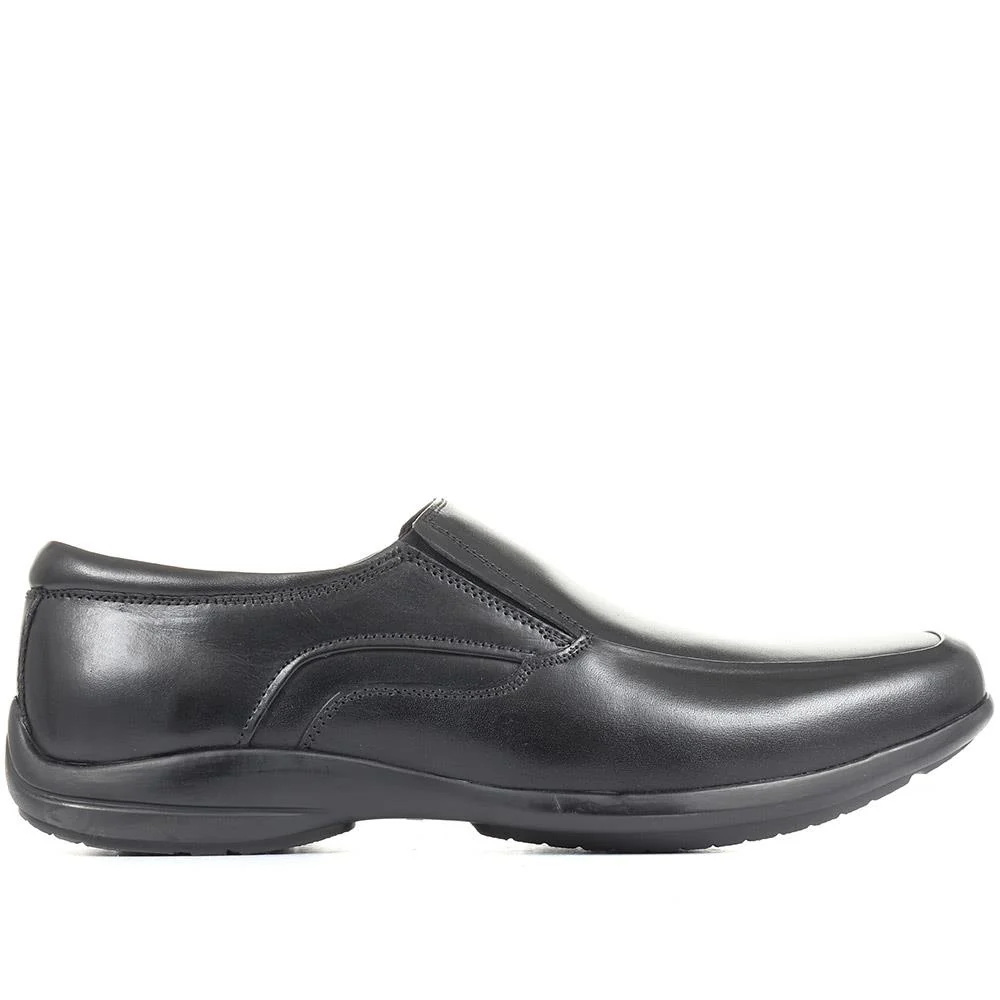 Wide Fit Leather Slip On Shoes - KAMP1900 / 300 237 - Black - Image 2