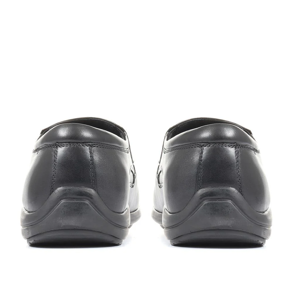 Wide Fit Leather Slip On Shoes - KAMP1900 / 300 237 - Black - Image 3