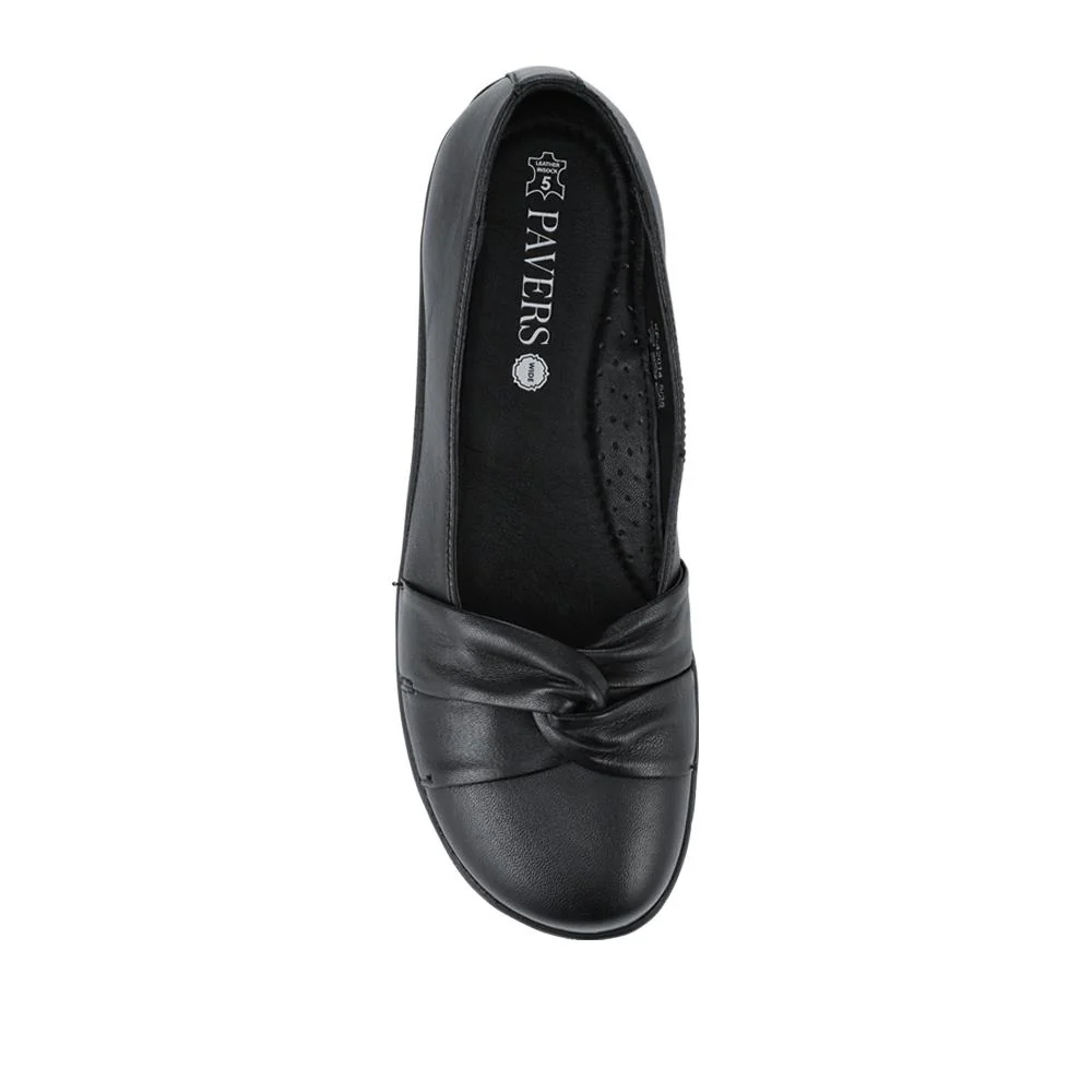 Wide Fit Leather Slip On Shoes With Ribbon Detail - KF42014 / 328 231 - Black - Image 4