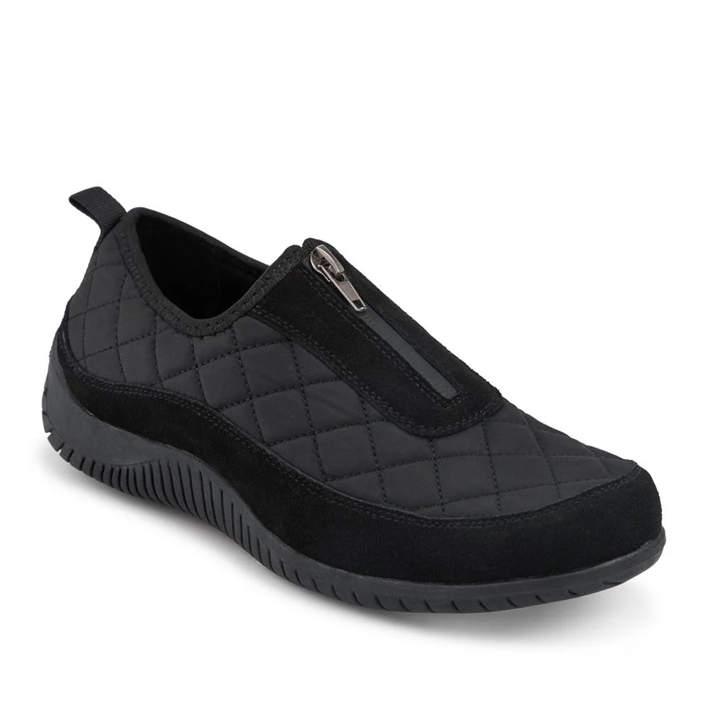Wide Fit Leather Slip-On Shoes With Zip Fastening - BRK42019 / 328 406 - Black