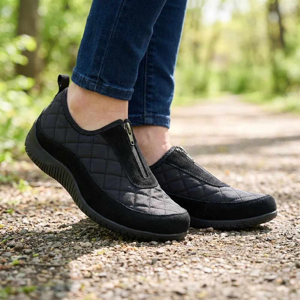 Wide Fit Leather Slip-On Shoes With Zip Fastening - BRK42019 / 328 406 - Black - Image 2