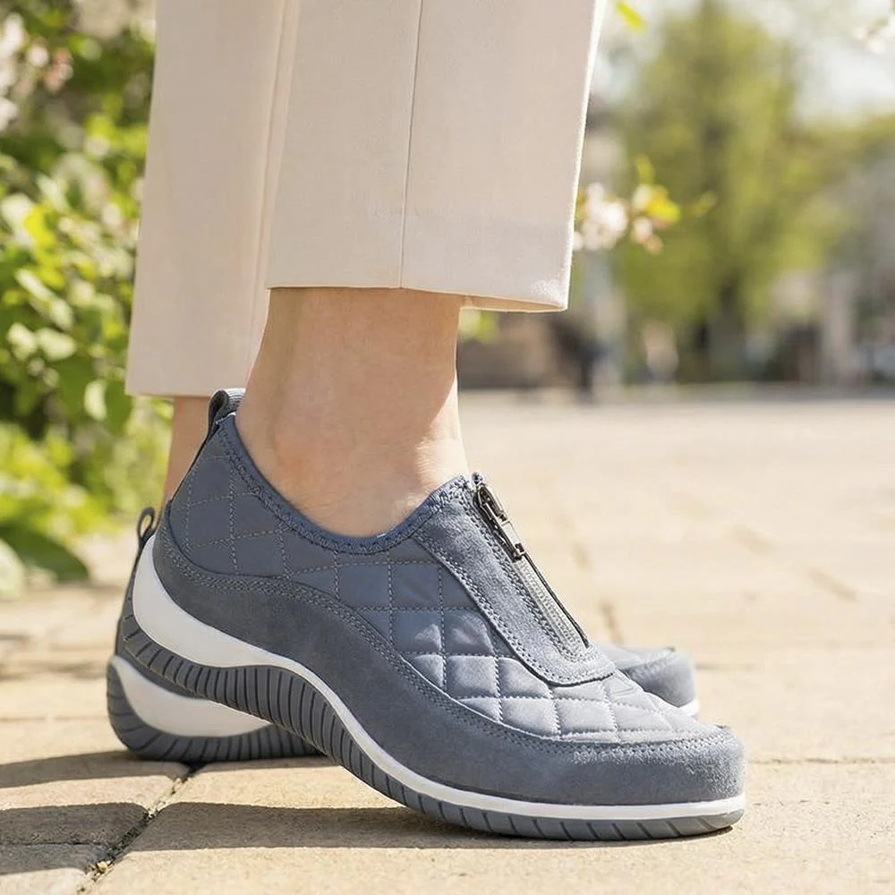 Wide Fit Leather Slip-On Shoes With Zip Fastening - BRK42019 / 328 406 - Denim - Image 2