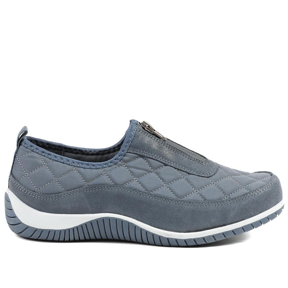 Wide Fit Leather Slip-On Shoes With Zip Fastening - BRK42019 / 328 406 - Denim - Image 3
