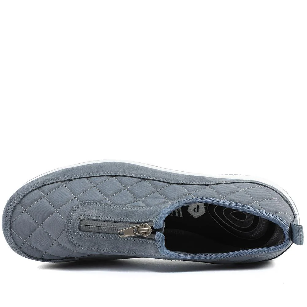 Wide Fit Leather Slip-On Shoes With Zip Fastening - BRK42019 / 328 406 - Denim - Image 5