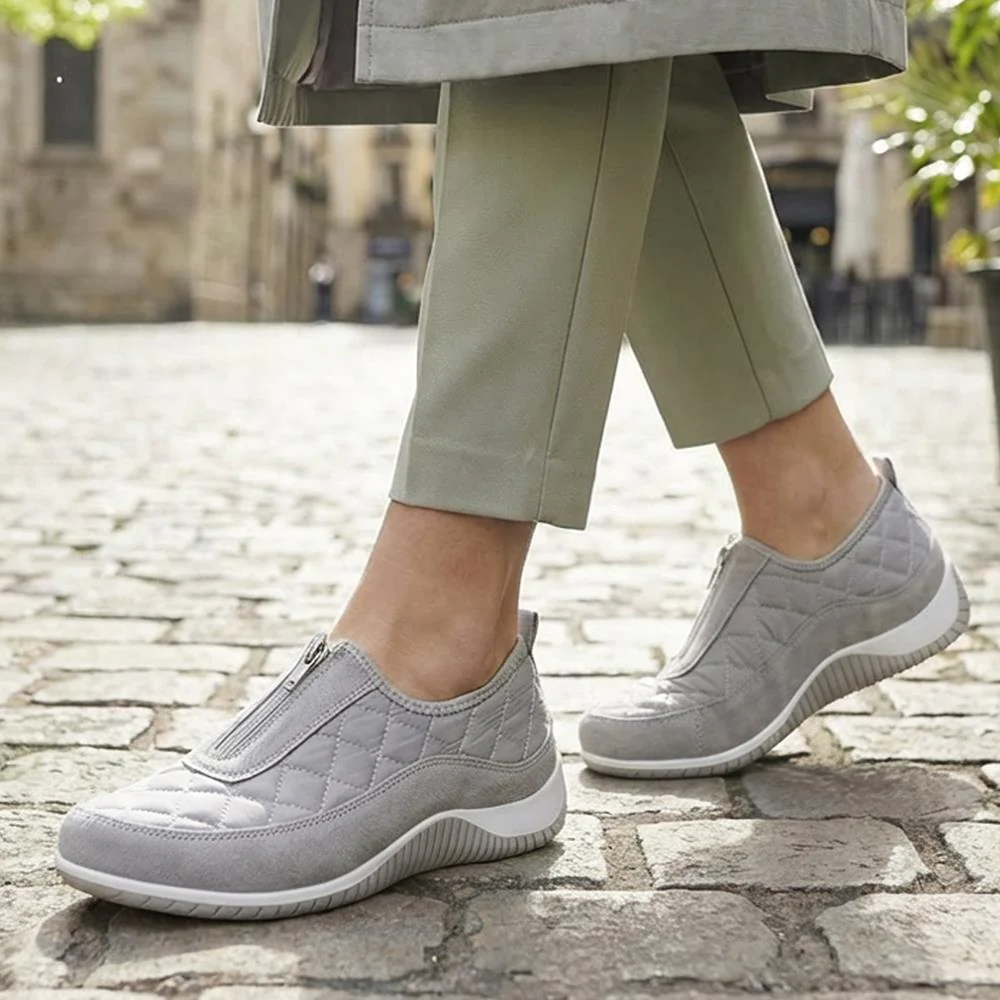 Wide Fit Leather Slip-On Shoes With Zip Fastening - BRK42019 / 328 406 - Light Grey - Image 2