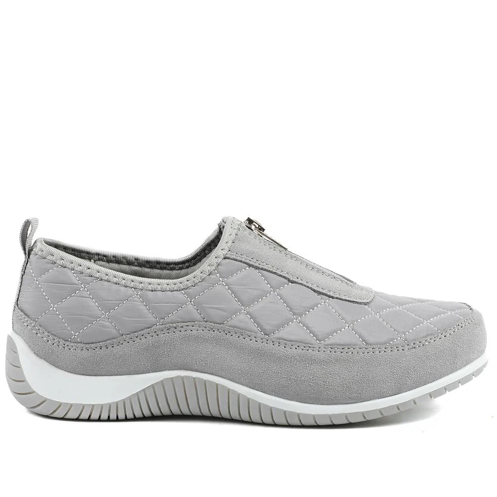 Wide Fit Leather Slip-On Shoes With Zip Fastening - BRK42019 / 328 406 - Light Grey - Image 3