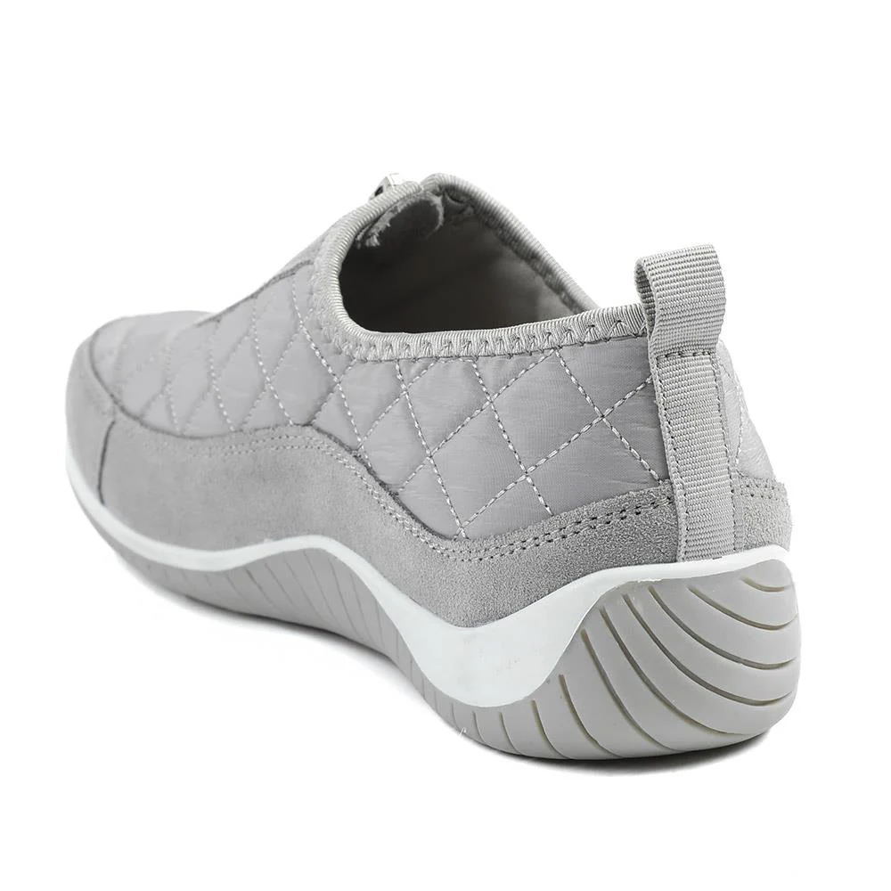 Wide Fit Leather Slip-On Shoes With Zip Fastening - BRK42019 / 328 406 - Light Grey - Image 4