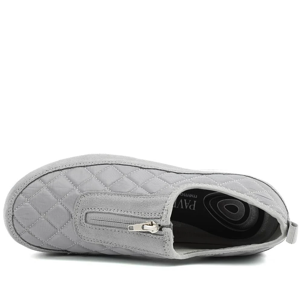 Wide Fit Leather Slip-On Shoes With Zip Fastening - BRK42019 / 328 406 - Light Grey - Image 5