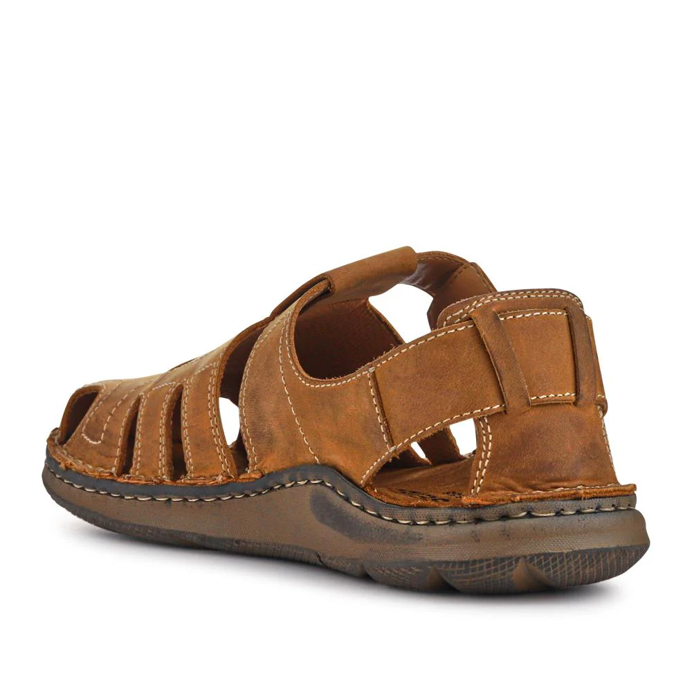 Wide-Fit Leather Touch-Fasten Sandals - JOSEF41500 / 327 043 - Tan - Image 3