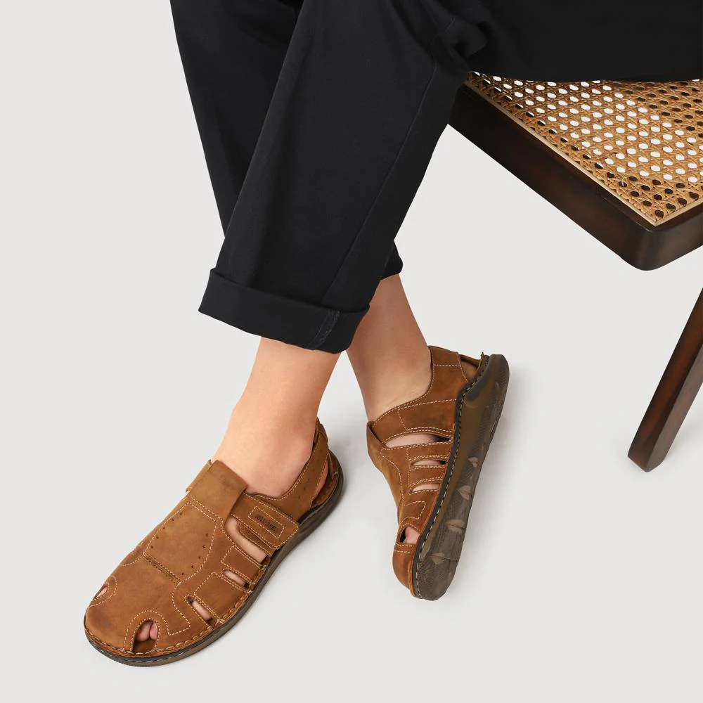 Wide-Fit Leather Touch-Fasten Sandals - JOSEF41500 / 327 043 - Tan - Image 5