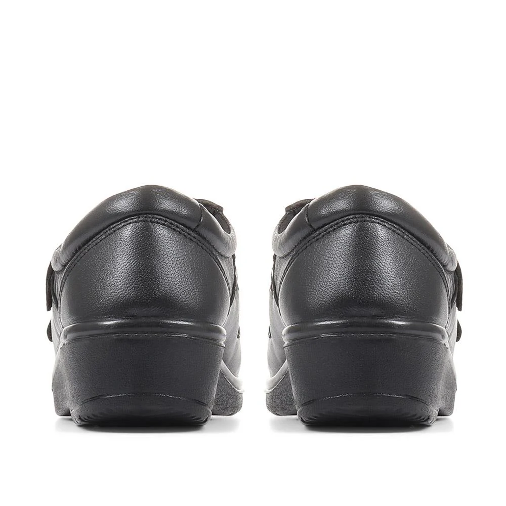 Wide Fit Leather Touch Fasten Shoes - HSRAJA2006 / 302 739 - Black - Image 3