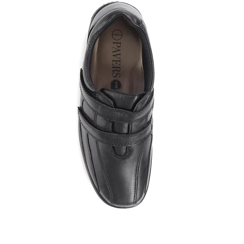 Wide Fit Leather Touch Fasten Shoes - HSRAJA2006 / 302 739 - Black - Image 4