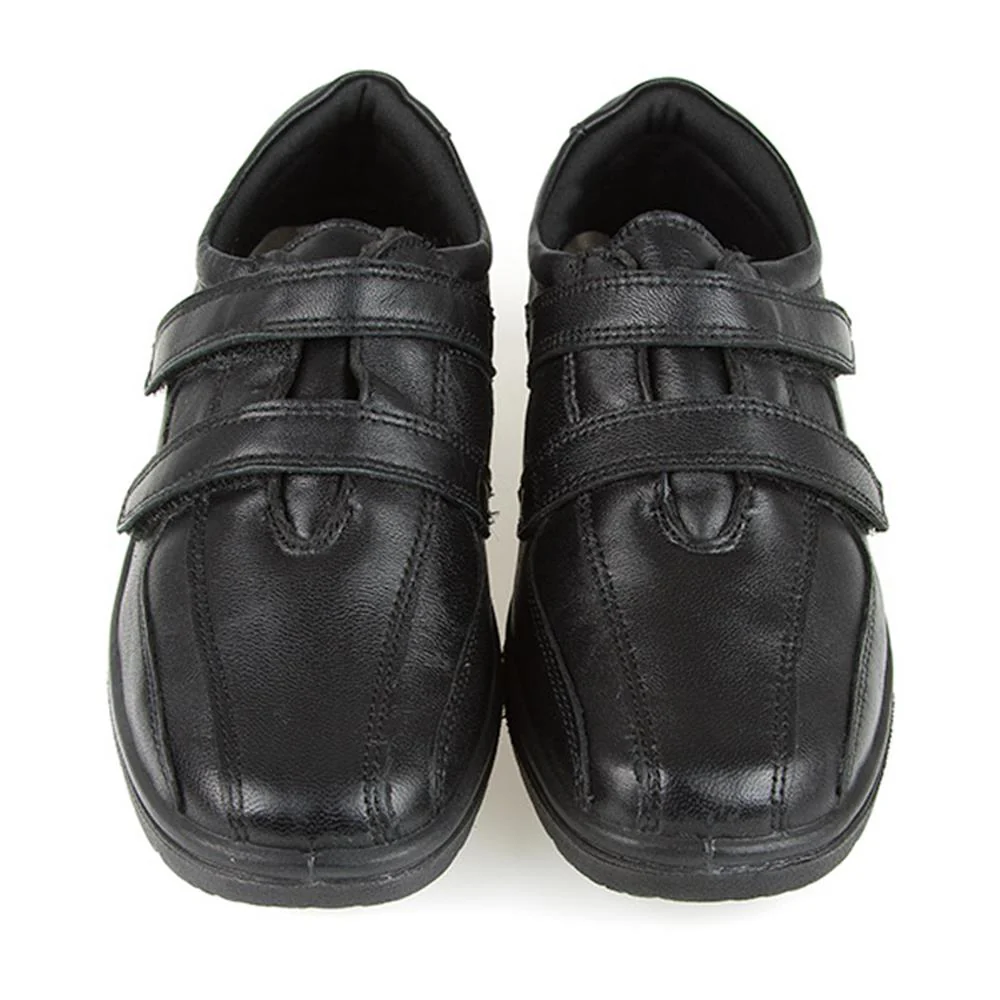 Wide Fit Leather Touch Fasten Shoes - HSRAJA2006 / 302 739 - Black - Image 5