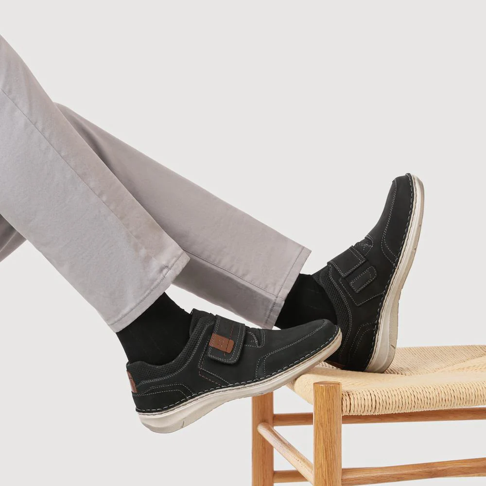 Wide-Fit Leather Touch-Fasten Shoes - JOSEF41507 / 327 047 - Navy - Image 5